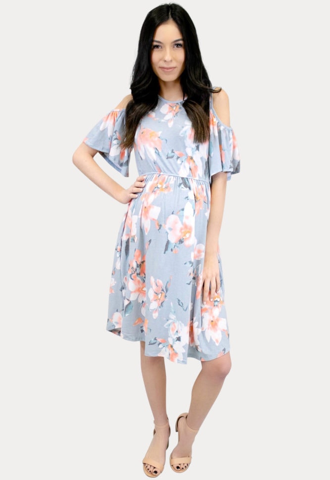 open shoulder maternity dress
