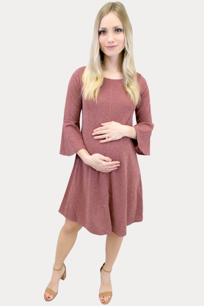 sparkly bell sleeve maternity dress