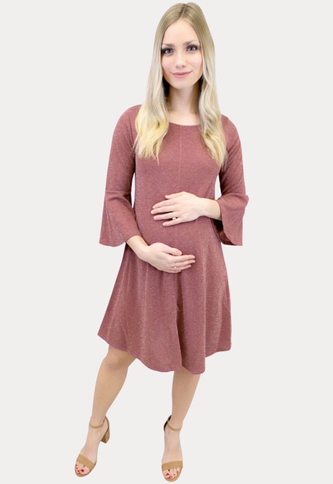 sparkly bell sleeve maternity dress