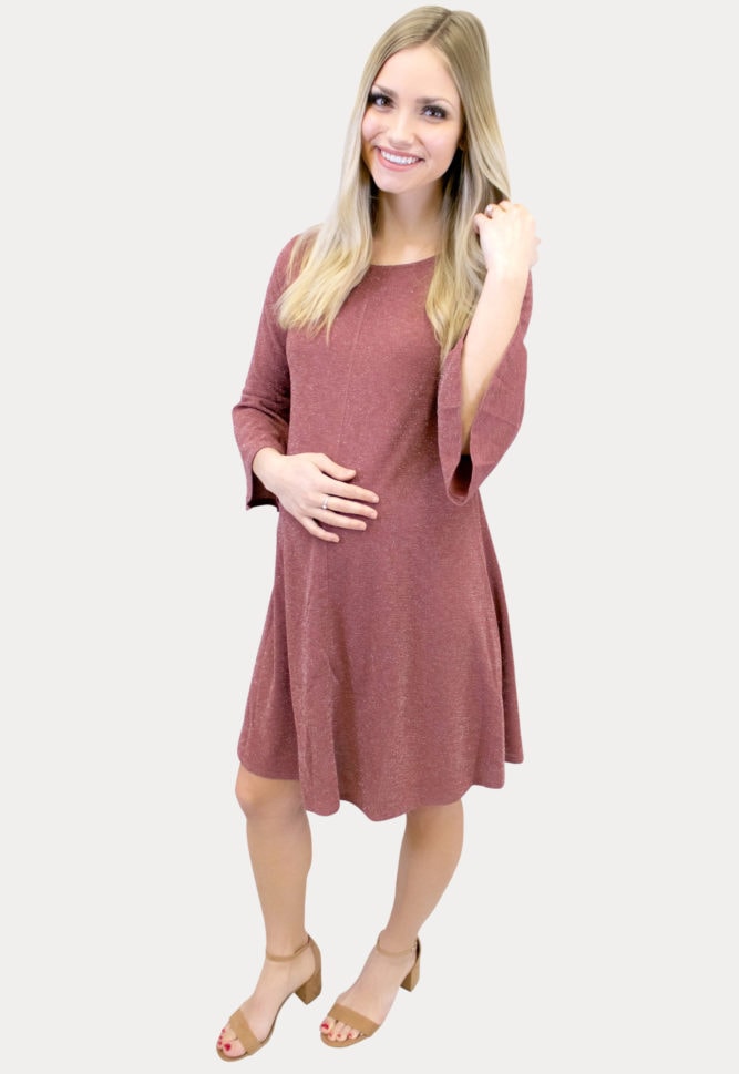 sparkly bell sleeve maternity dress