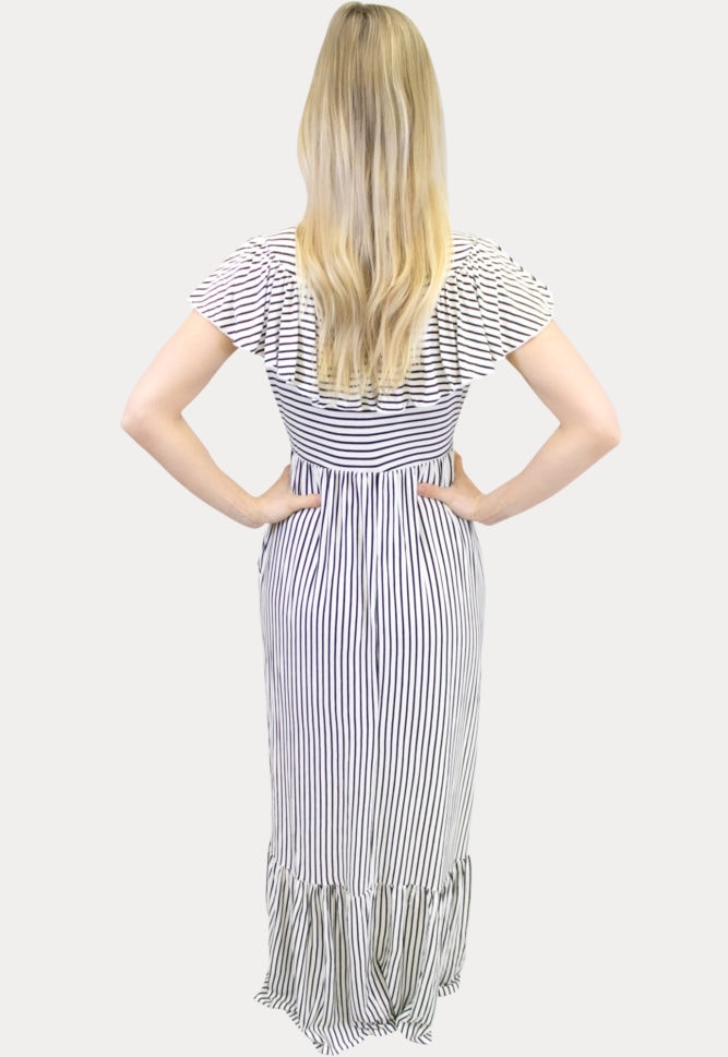 white striped maternity maxi