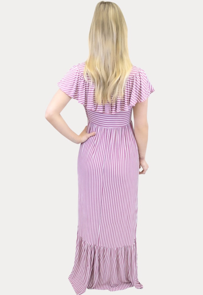 mauve striped maternity maxi