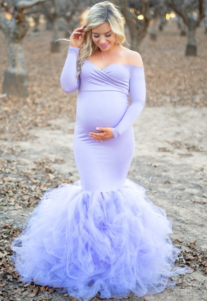 long sleeve princess maternity gown