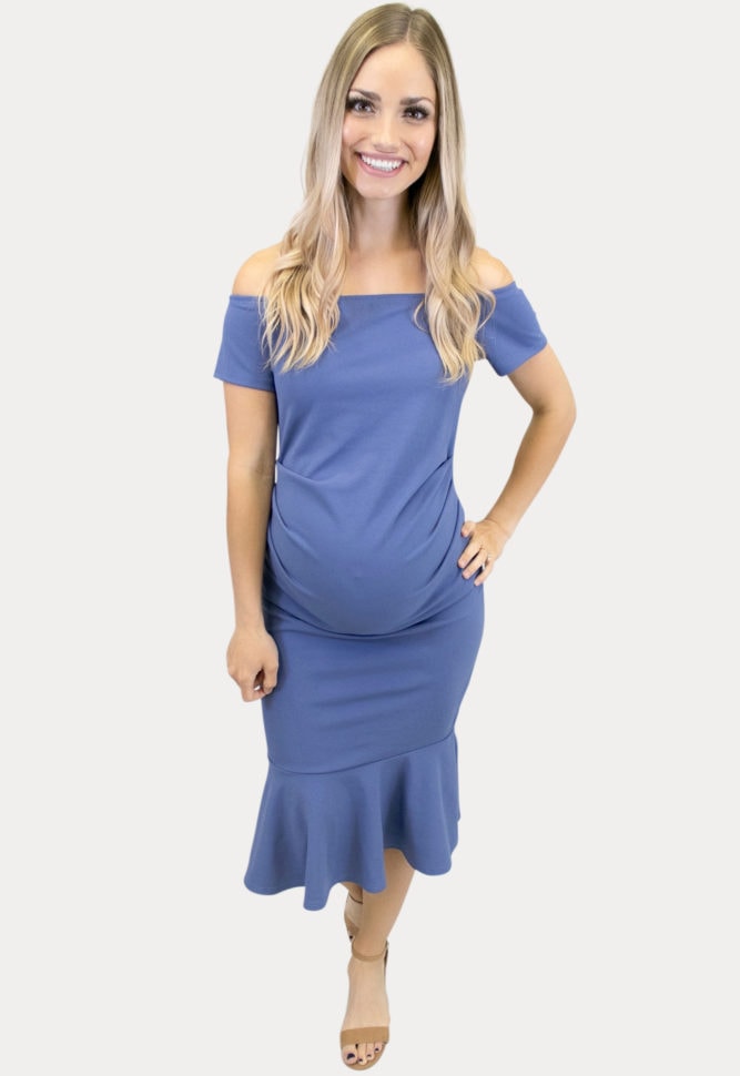 off the shoulder flare maternity dress