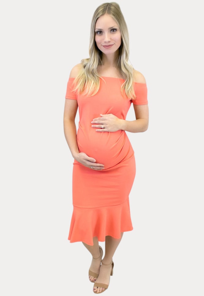 off the shoulder flare maternity dress