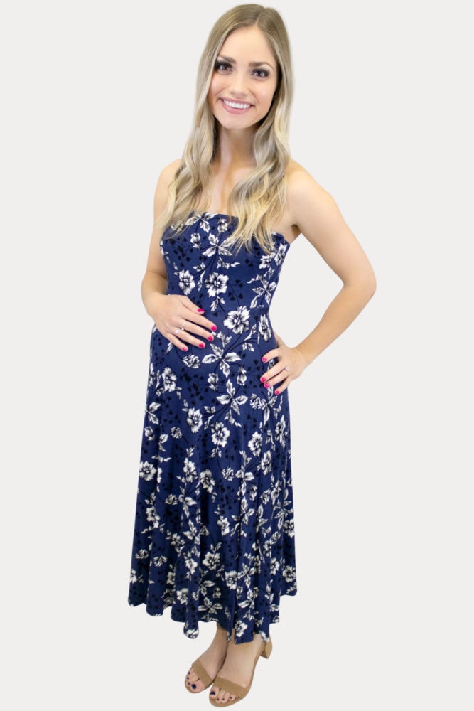 Strapless Navy Floral Maternity Dress