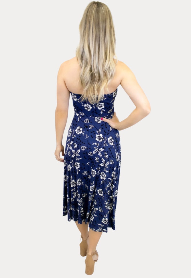 Strapless Navy Floral Maternity Dress
