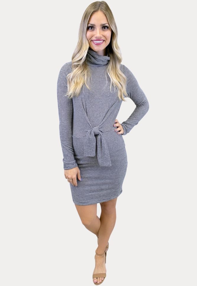 charcoal striped maternity dress