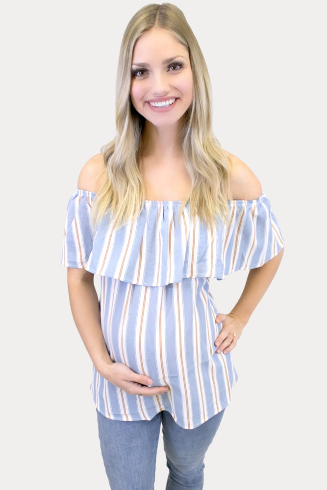 striped blue maternity top