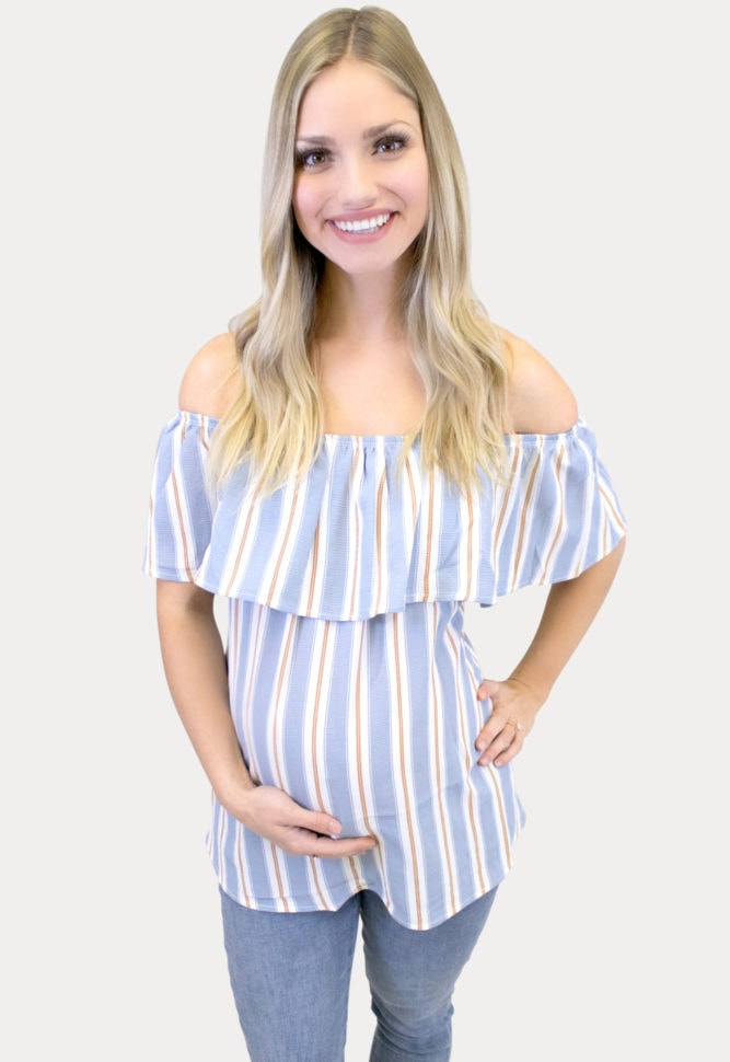 striped blue maternity top