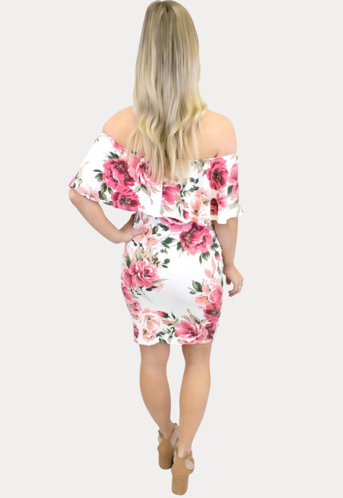 cream floral maternity bodycon dress