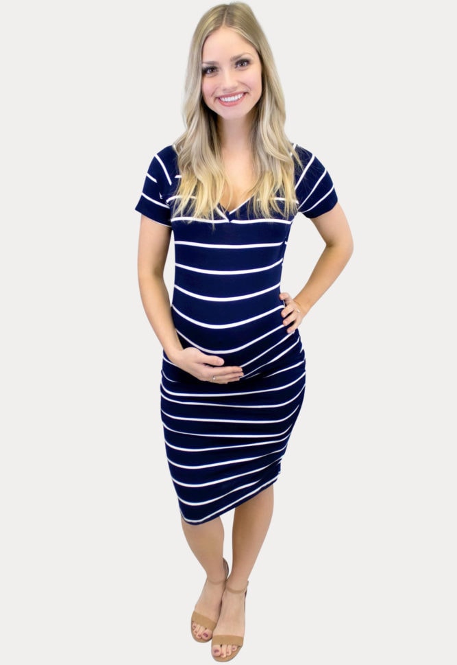 navy stripe maternity dress