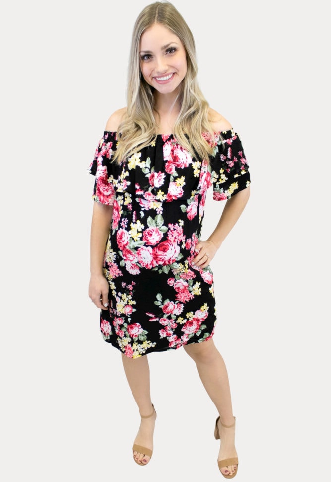 Black and pink maternity dress