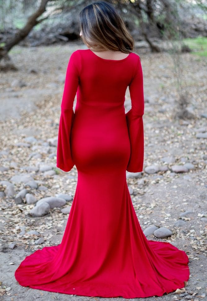 bell sleeve maternity flare gown