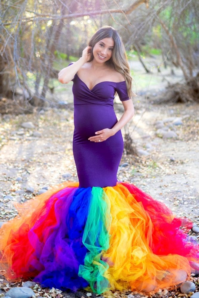 rainbow maternity tulle gown