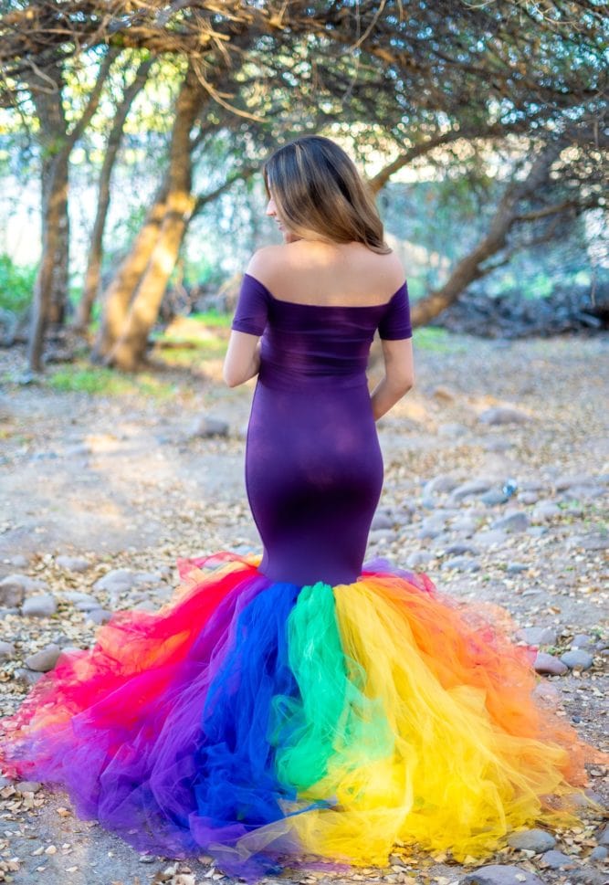 rainbow maternity tulle gown