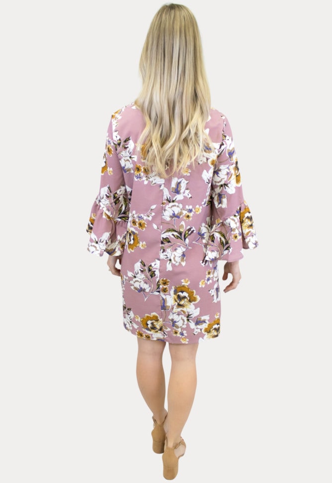 mauve bell sleeve maternity dress