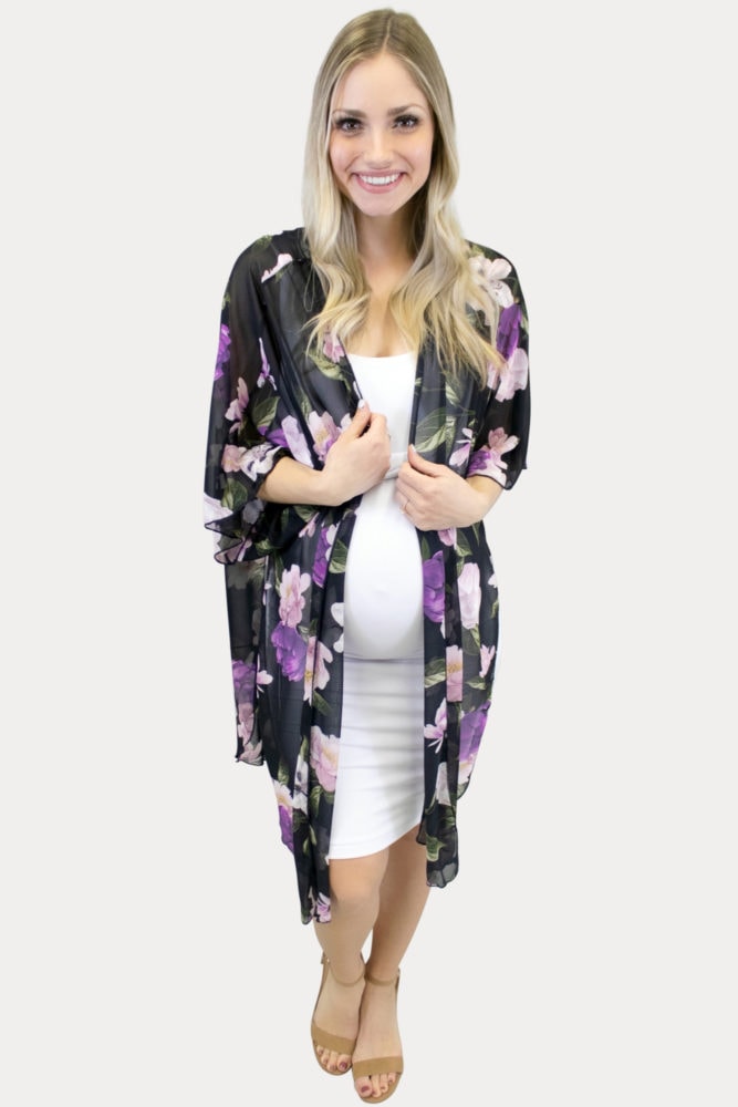 black floral maternity kimono