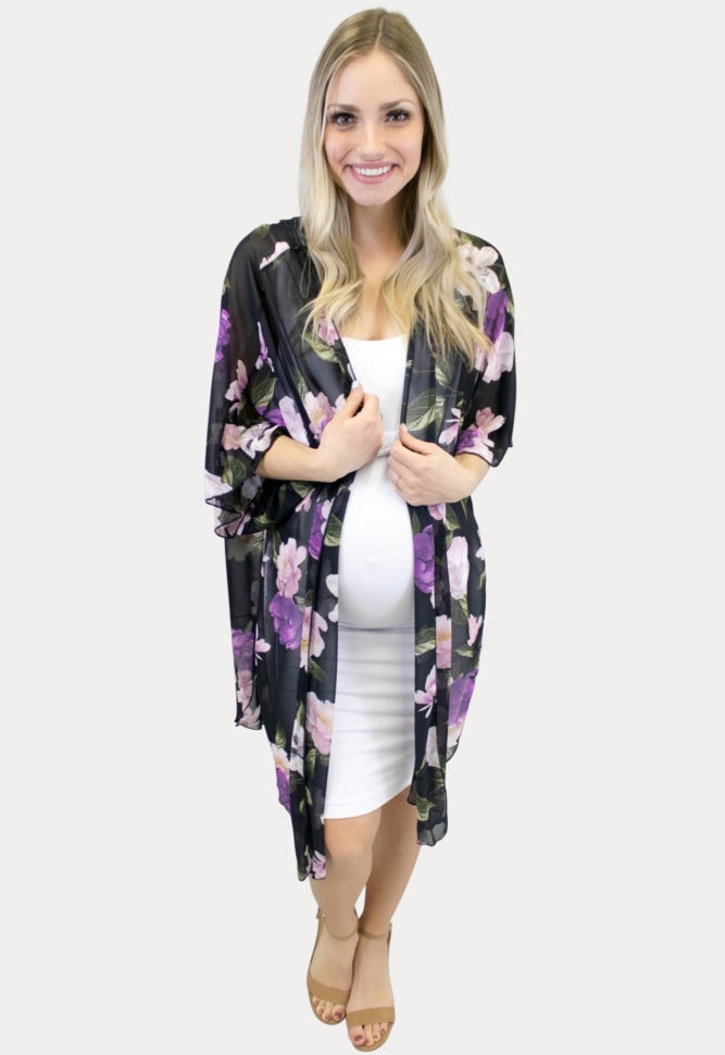 black floral maternity kimono