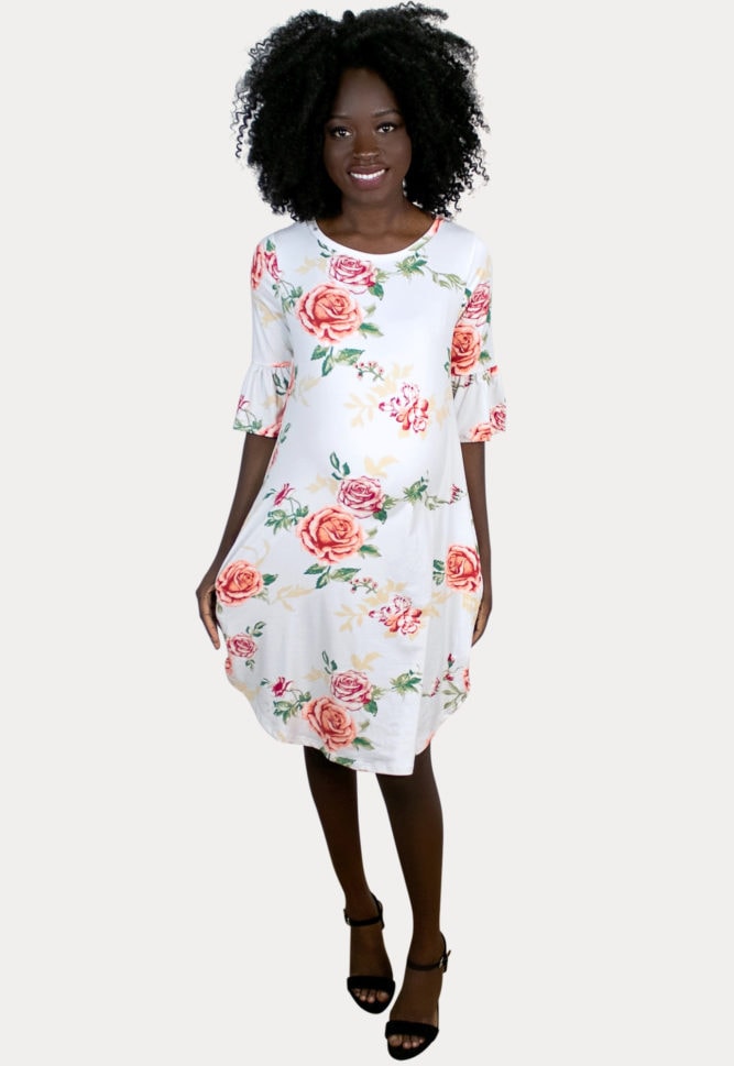 Floral Ruffle Sleeve Maternity Dress