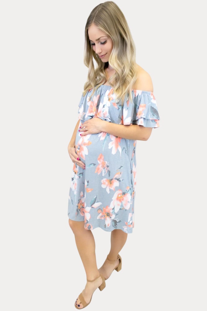 floral maternity dress in blue