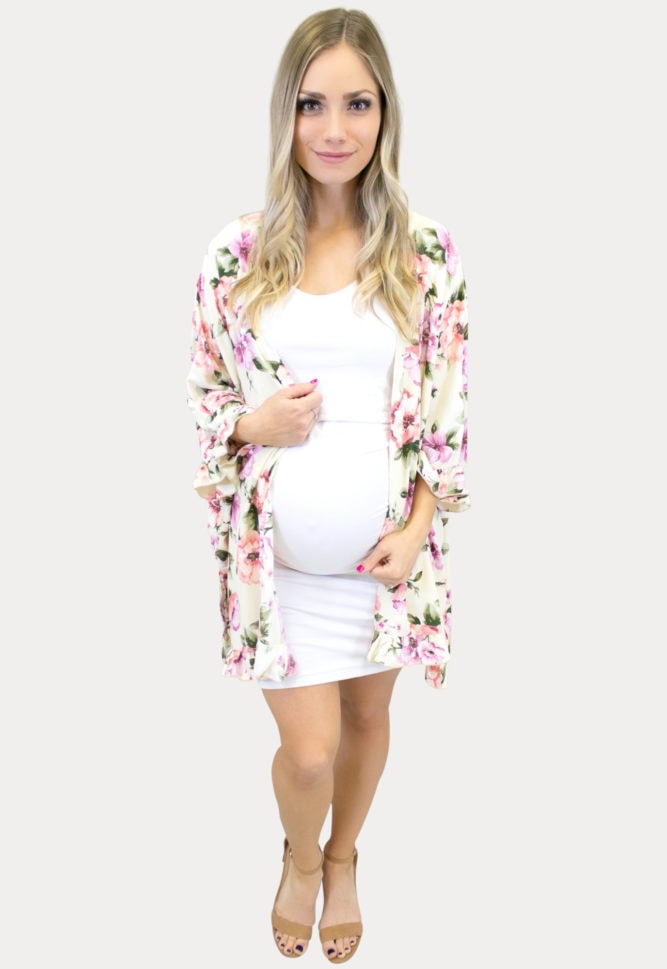 floral ruffle maternity kimono