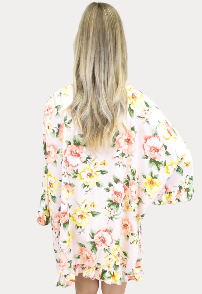 yellow ruffle maternity kimono