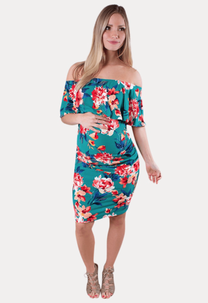 off the shoulder floral maternity bodycon
