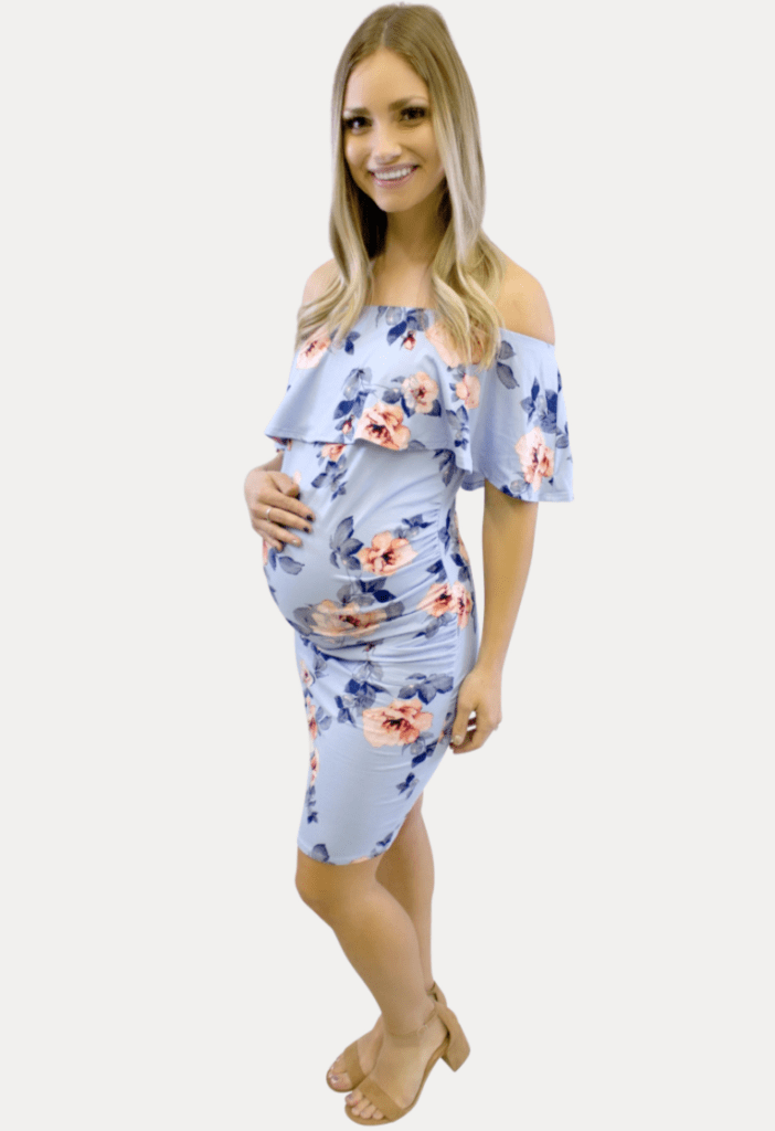 off the shoulder floral maternity bodycon