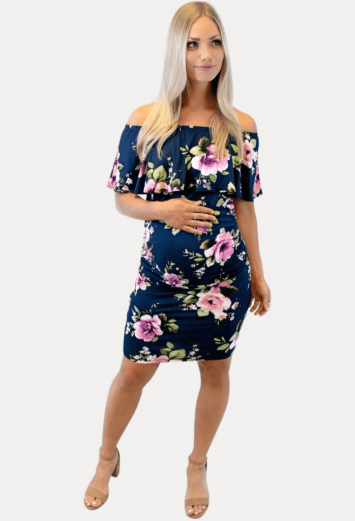 off the shoulder floral maternity bodycon