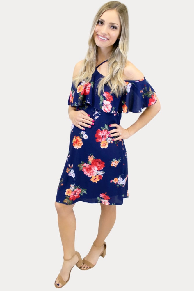 floral blue maternity dress