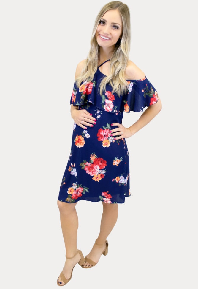 floral blue maternity dress