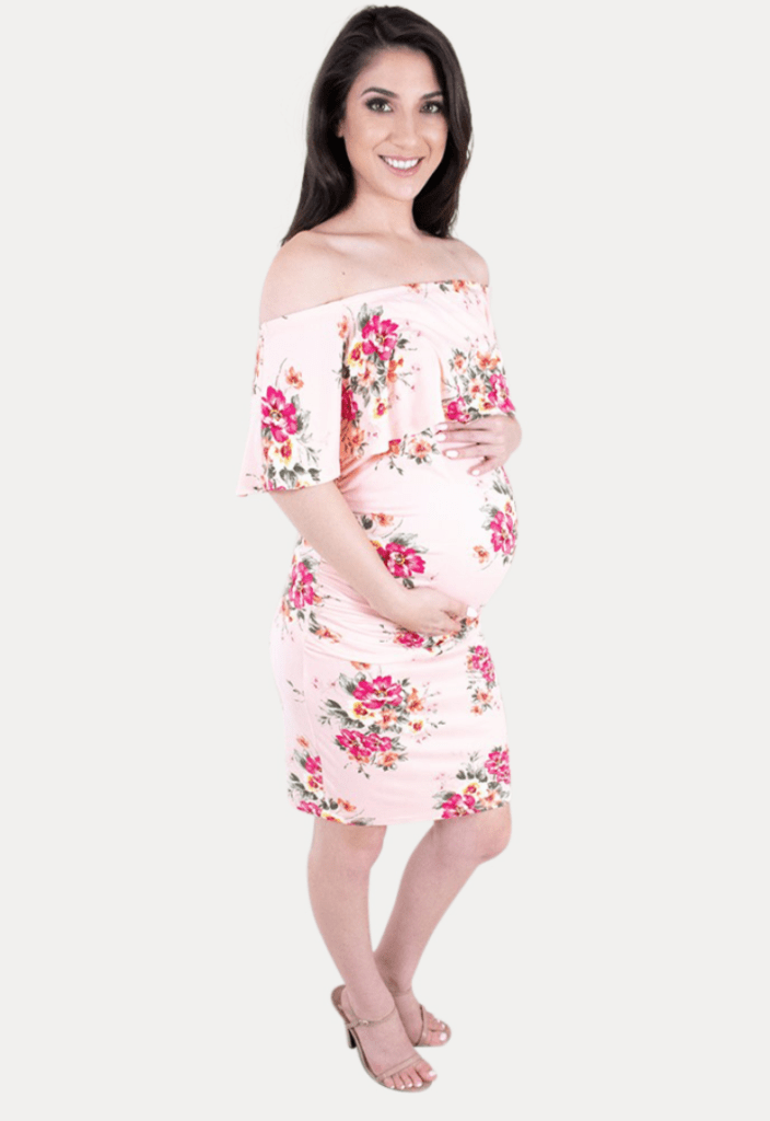 off the shoulder floral maternity bodycon