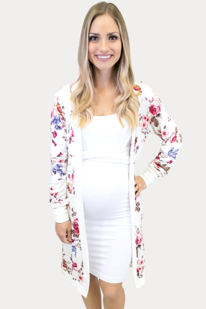 cream floral maternity cardigan