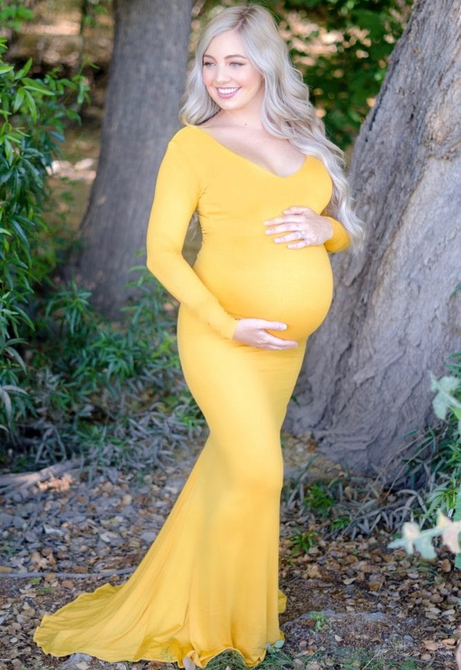 deep scoop maternity gown