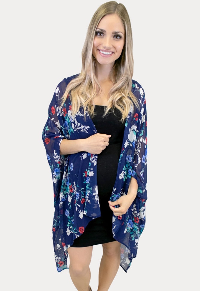 floral maternity kimono in navy