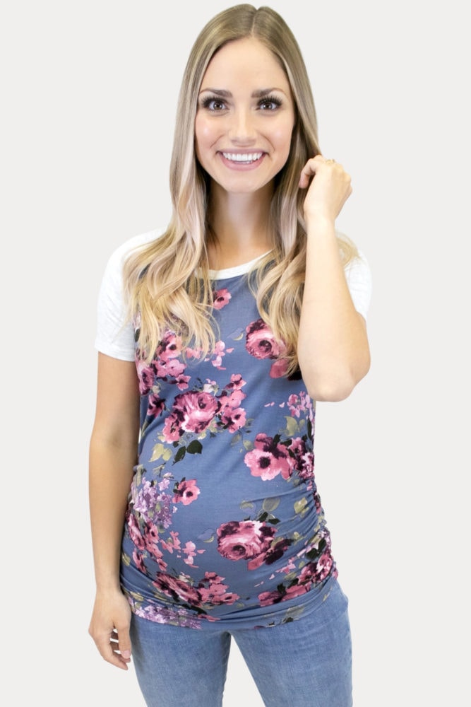 floral maternity baseball tee