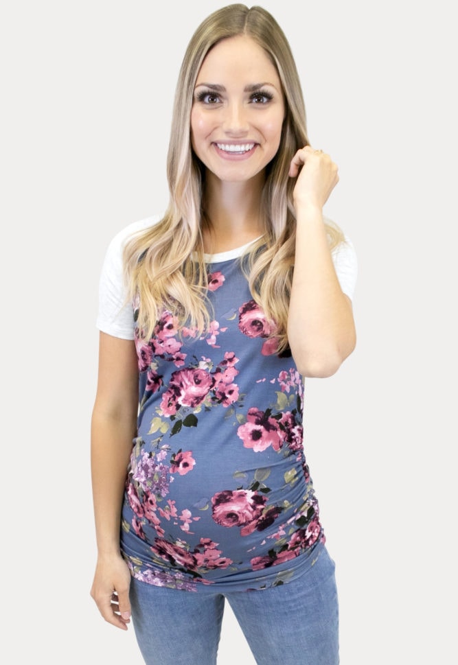 floral maternity baseball tee