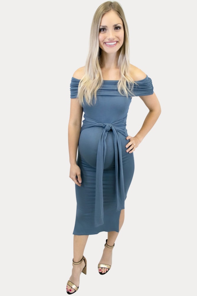 fold over tie front maternity dress