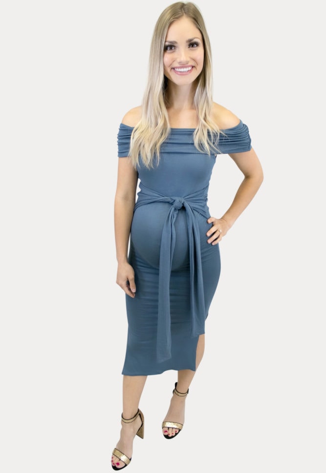 fold over tie front maternity dress