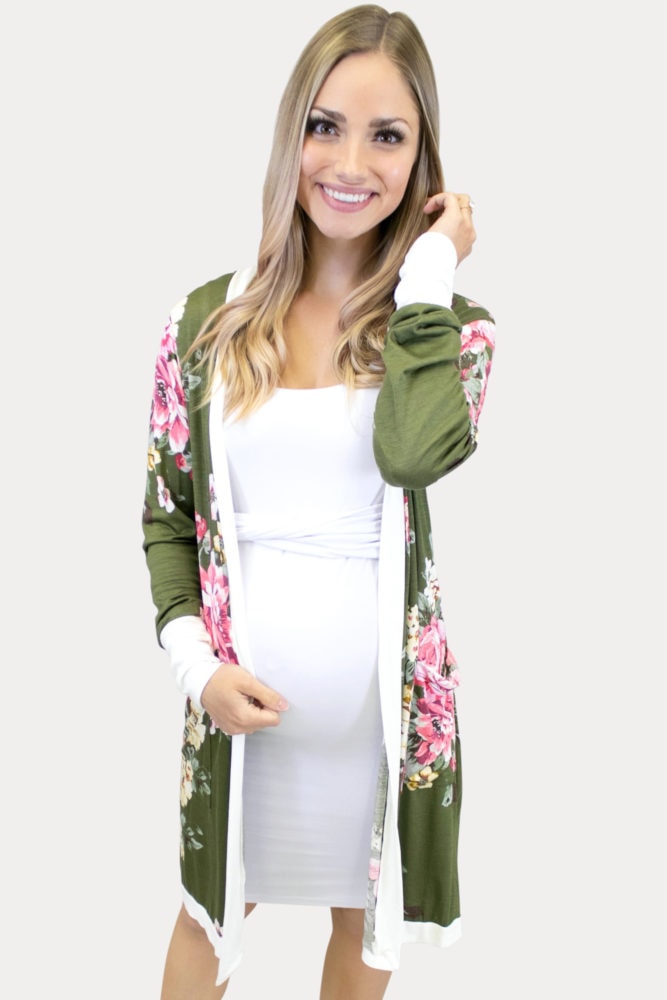 moss floral maternity cardigan