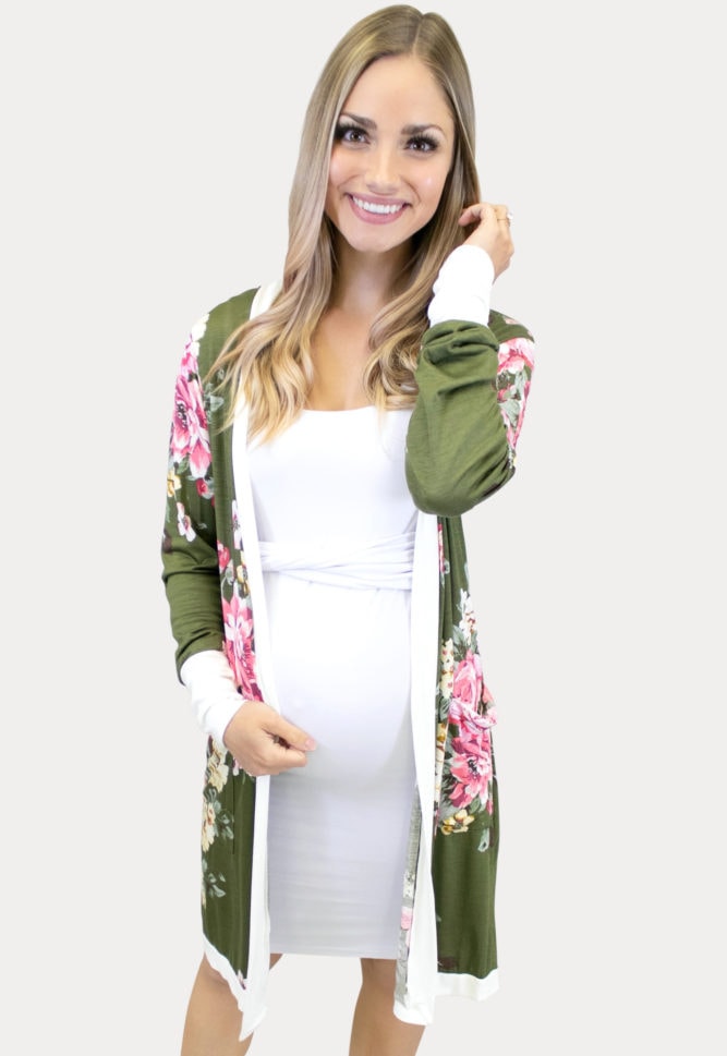 moss floral maternity cardigan