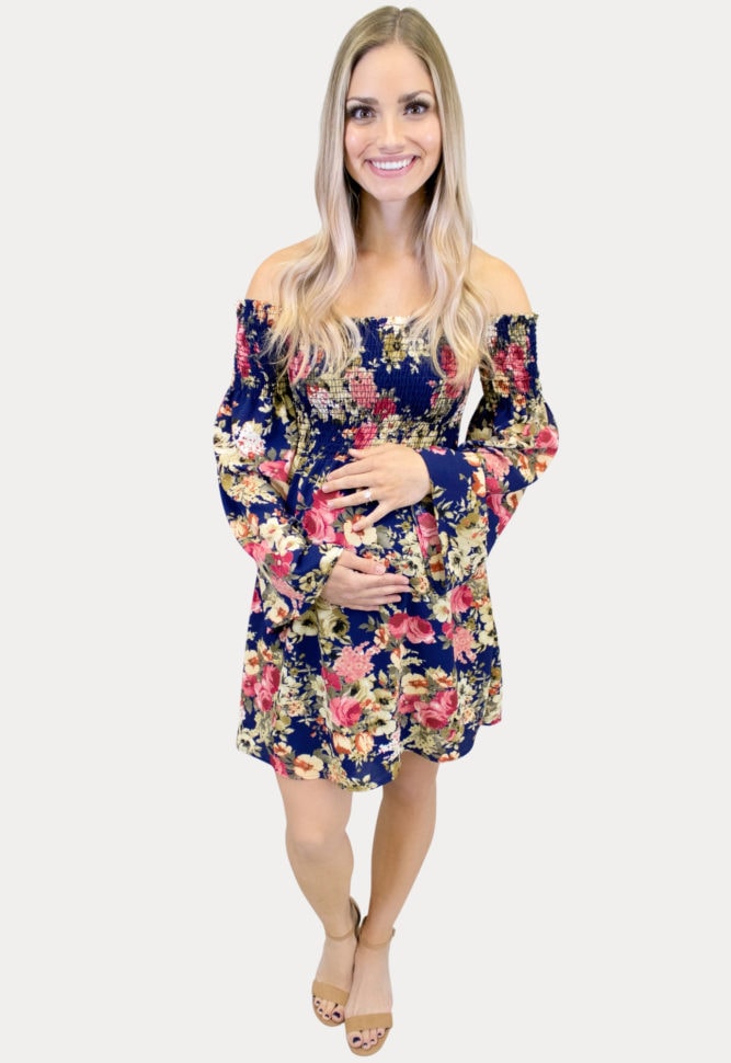 Floral Smocked Maternity Dress