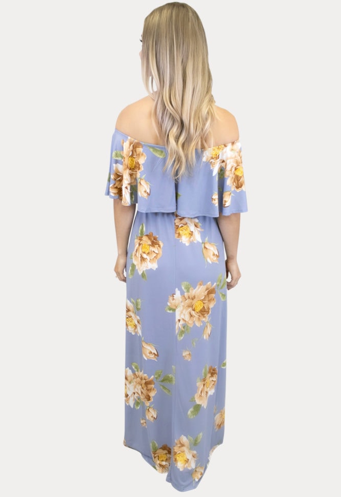 pale blue floral maternity maxi