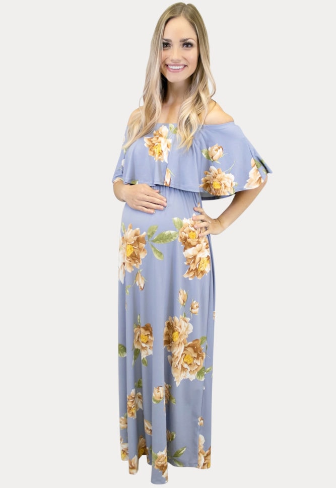 pale blue floral maternity maxi