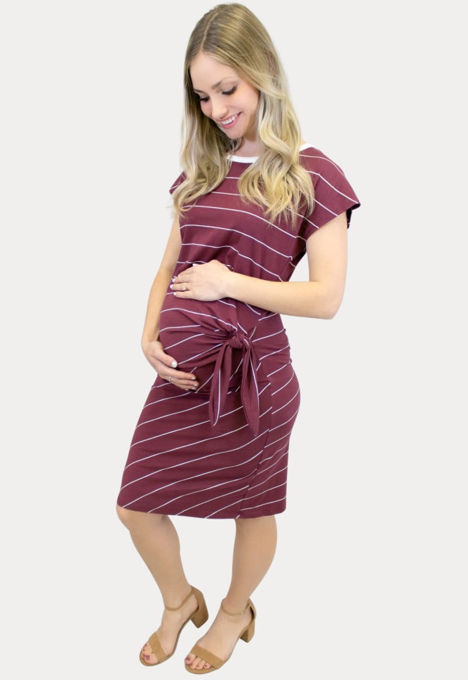 striped Burgundy maternity dress