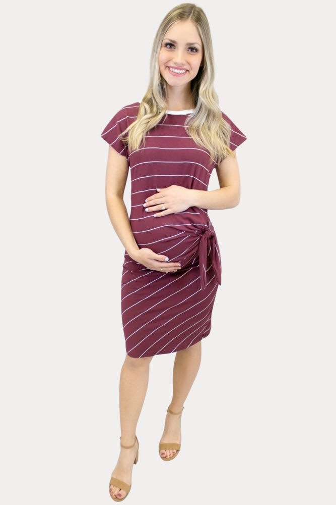 striped Burgundy maternity dress