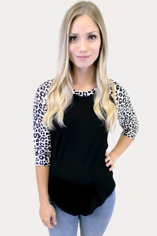 leopard maternity baseball tee