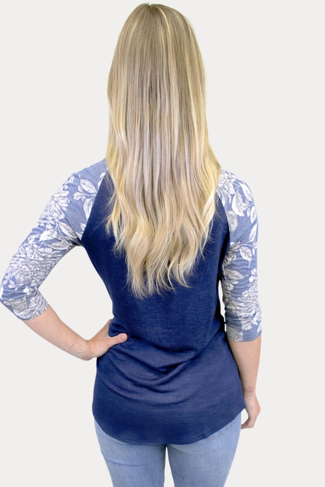 blue maternity baseball tee