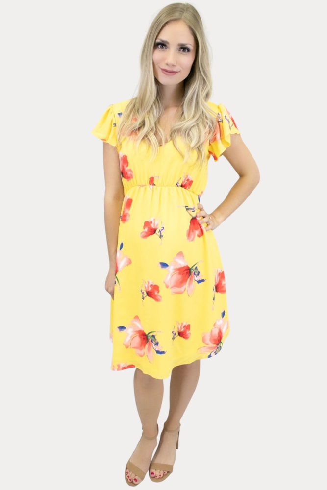 floral maternity dress in yellow